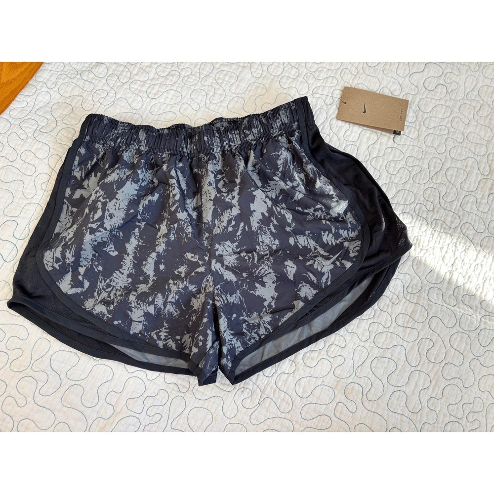 Nike Women's Dri-FIT Running Shorts Black Grey Abstract Print Mesh Trim Small